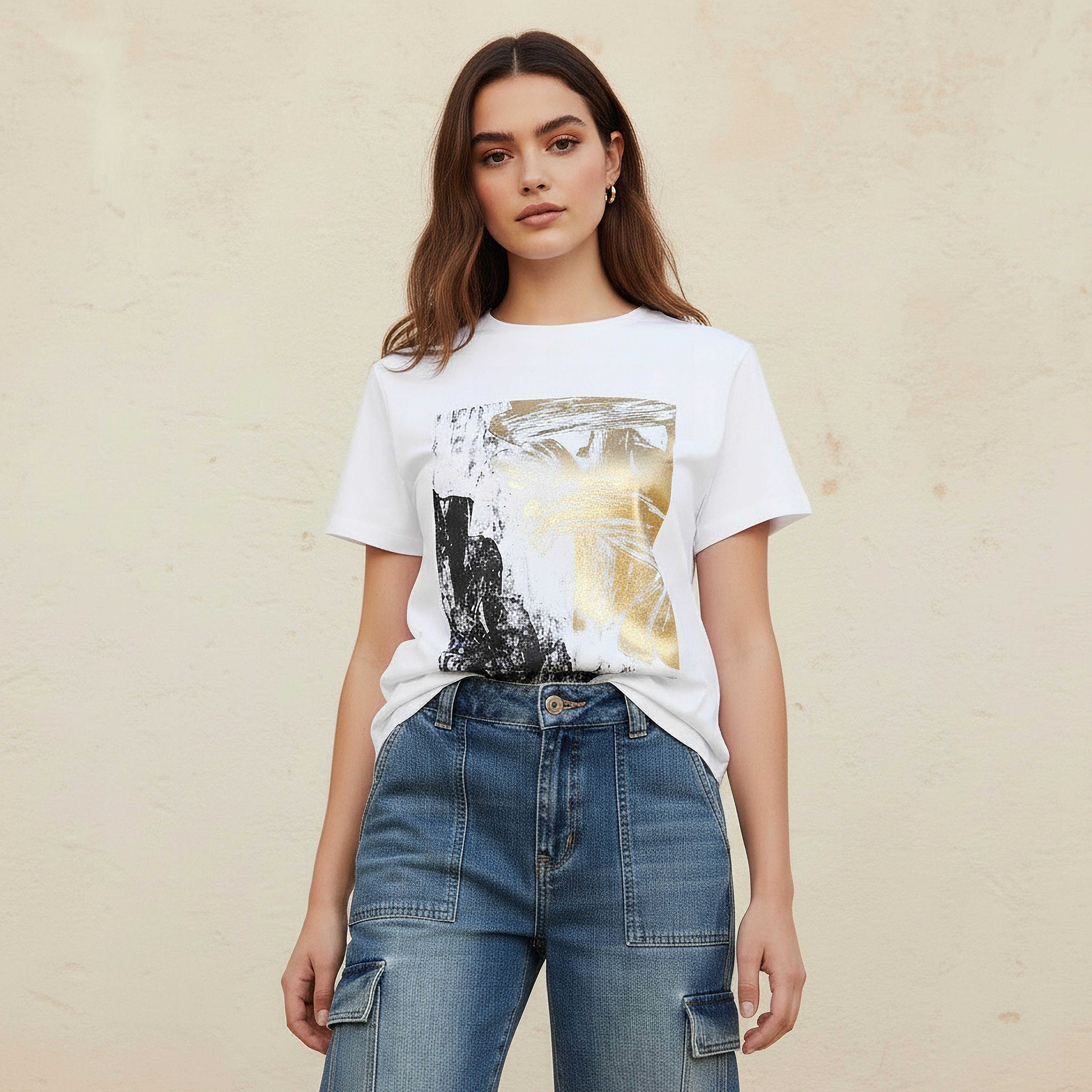 Abstract Foil Print T-Shirt White