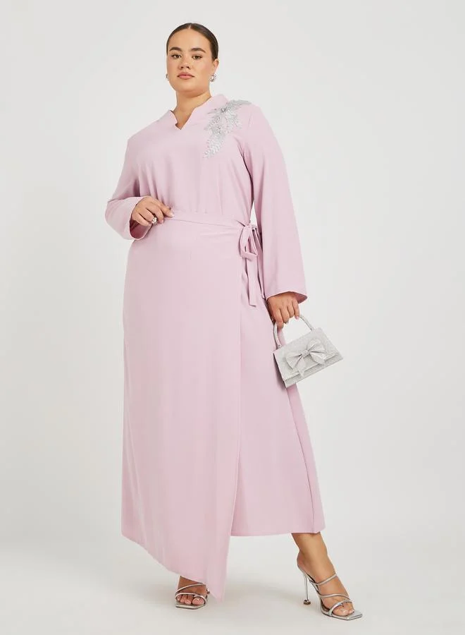 Plus Size Lace Patch Wrap Jalabiya Pink
