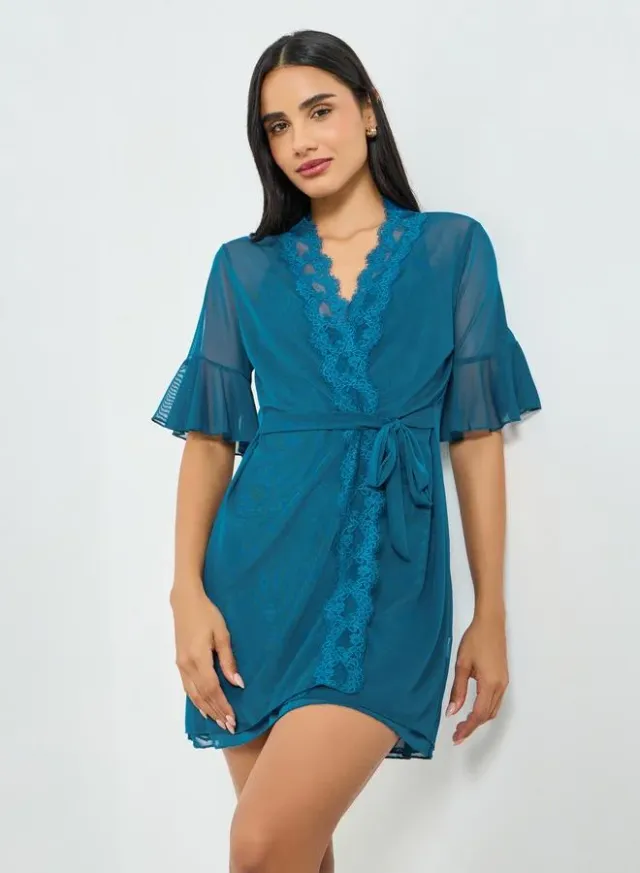 2-Pack Lace Trim Sheer Robe and Slip Set – image 6