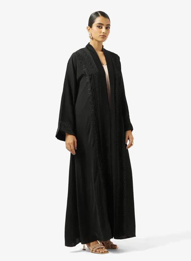 Black Open Abaya with Lace Detail and Sheila - Ramadan Style – image 4