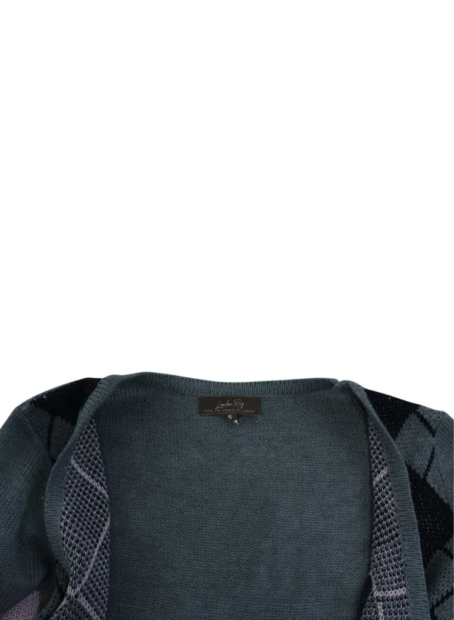 Argyle Check Cardigan Grey – image 4