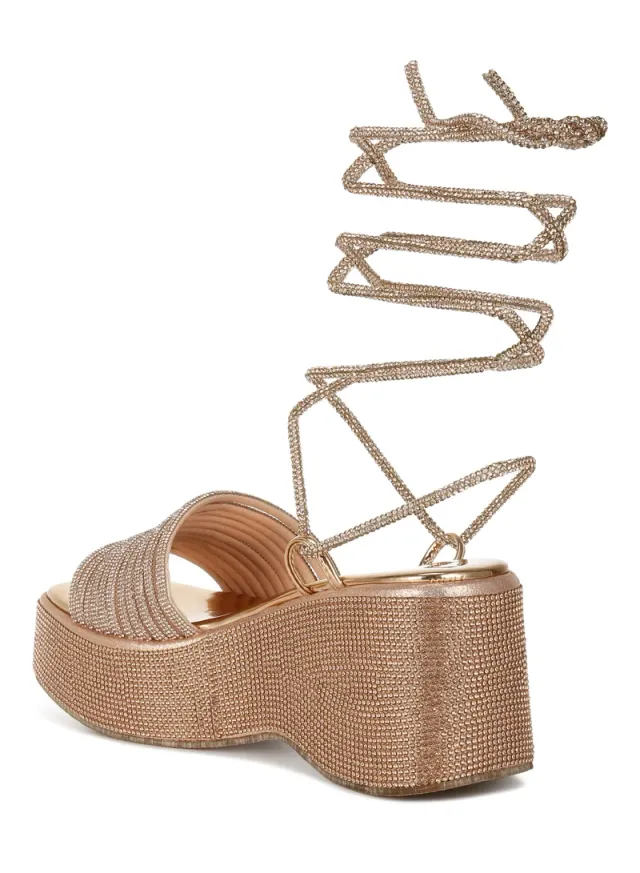 Rhinestone Lace-Up Sandals Rose Gold – image 5