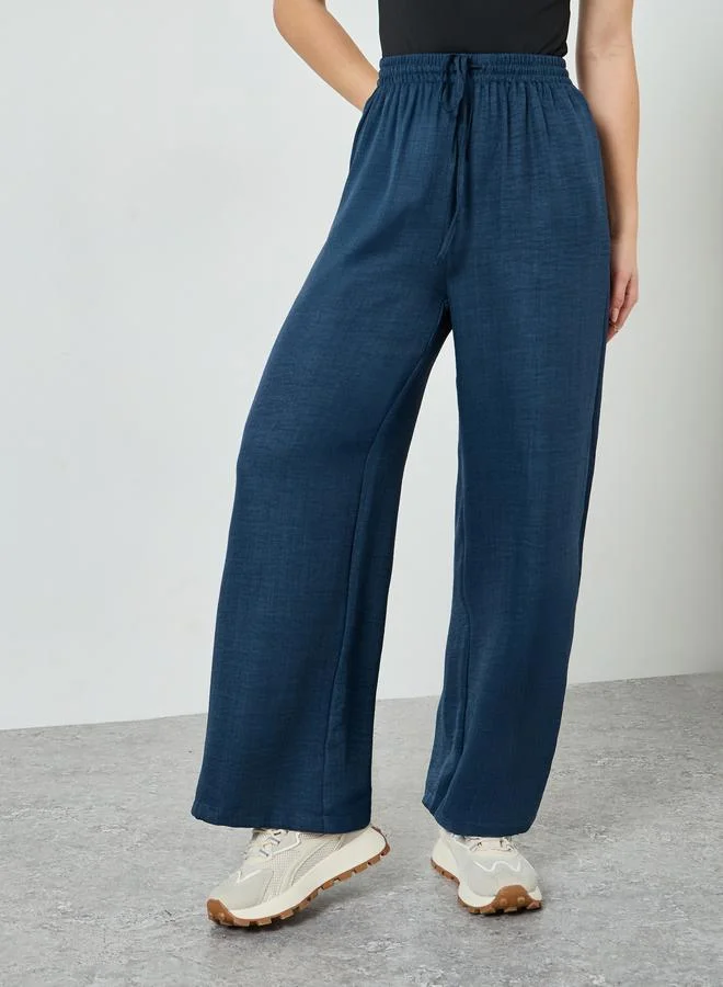 Wide Leg Linen Look Pants Facebook Blue