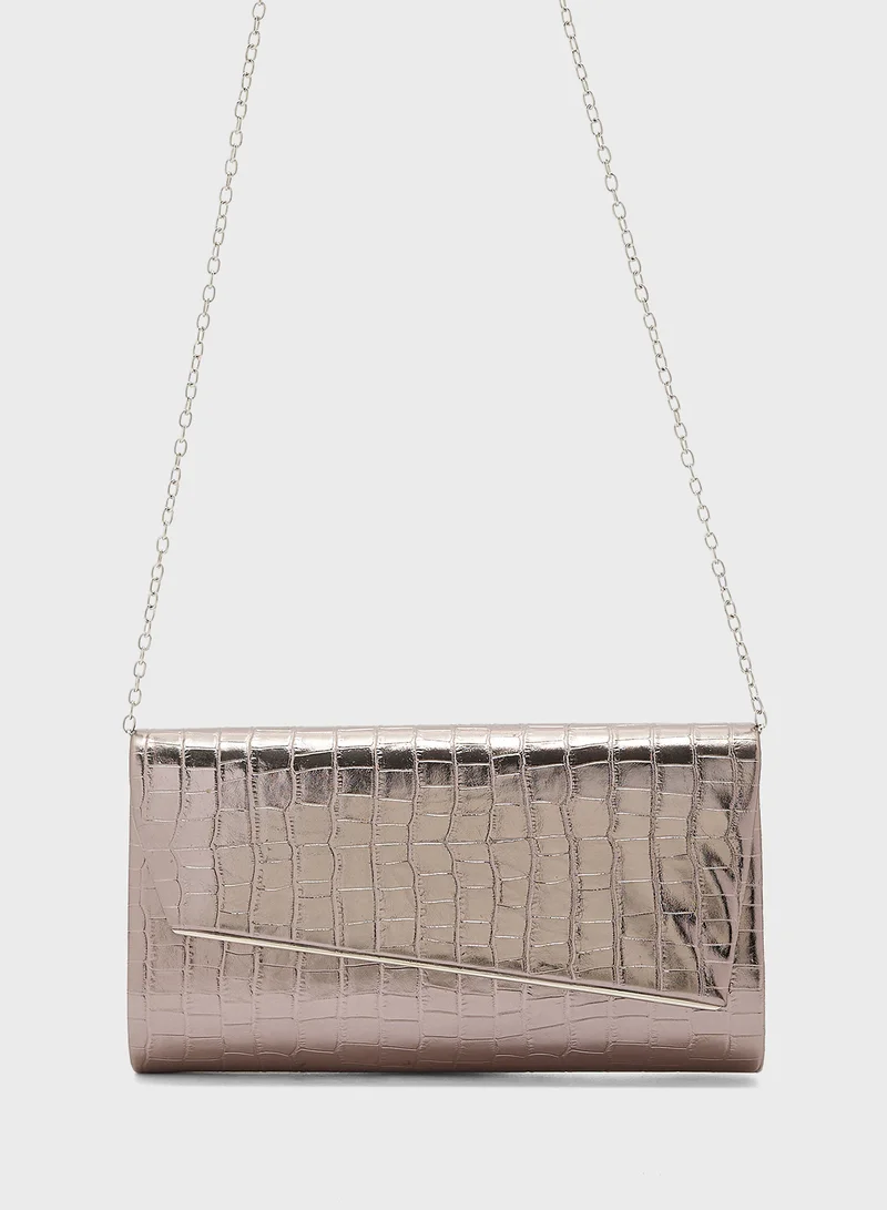 Metallic Croc Clutch Bag Rosewood