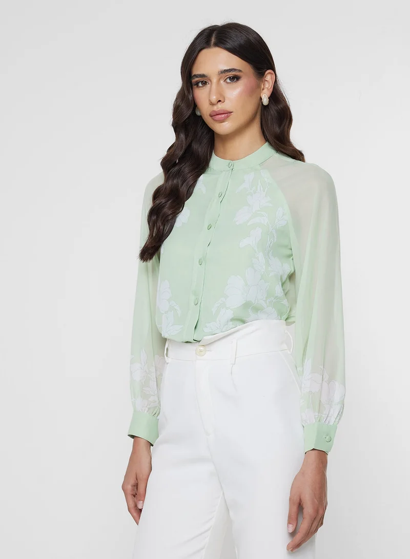 Floral Print Shirt Green