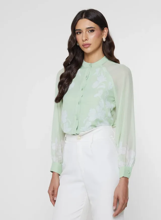Floral Print Shirt Green