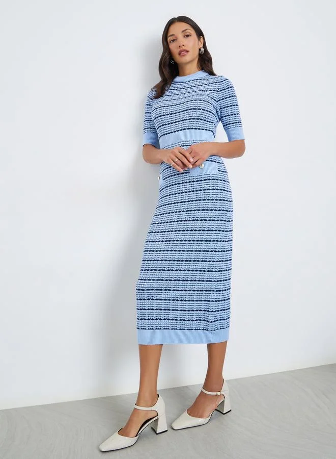 Women's Short Sleeve Knit Midi Dress Sky Blue