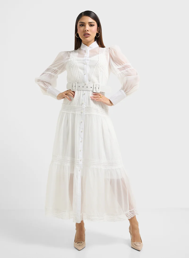 Sheer Tiered Dress White