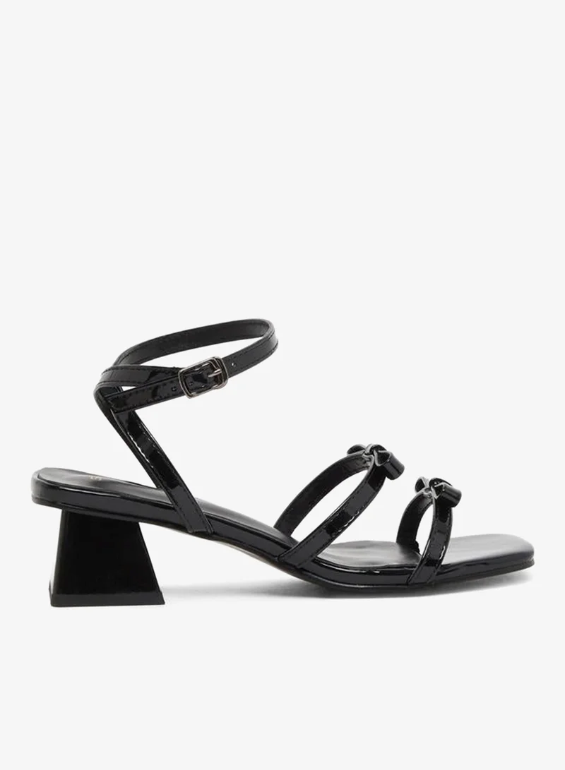 Bow Trim Block Heel Sandals Black