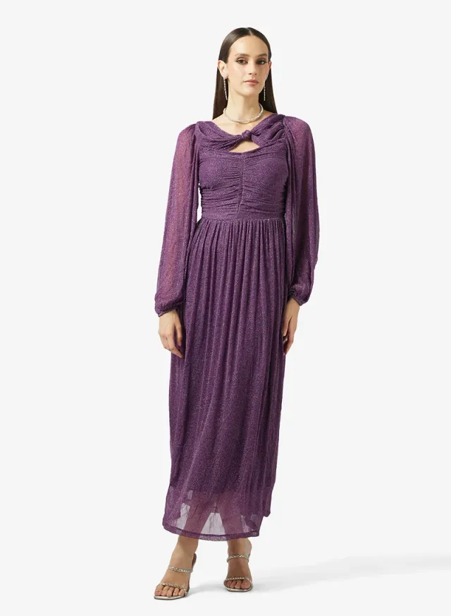 Maxi Fit & Flare Dress with Cowl Neck and Long Sleeves – image 4