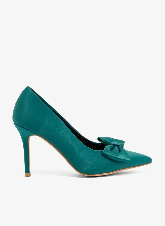 Satin Bow Pointed Toe Stiletto Pumps Green