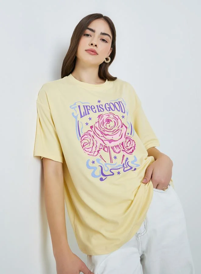 Graphic Print Oversized T-Shirt Yellow