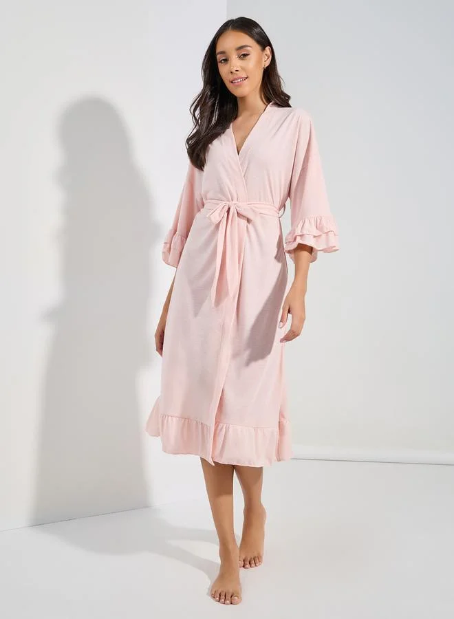 Jersey Ruffle Sleeve Robe Pink