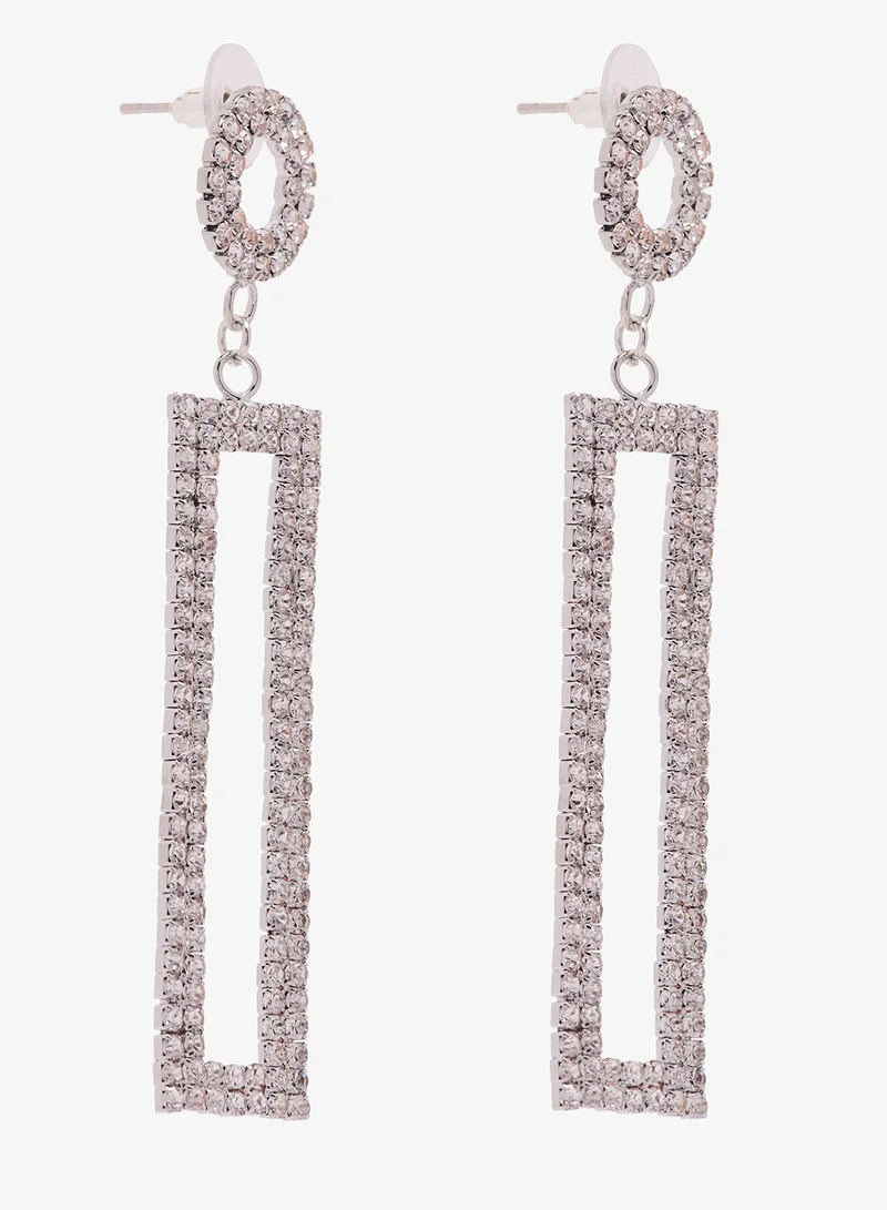 Rhinestone Drop Earrings - Silver