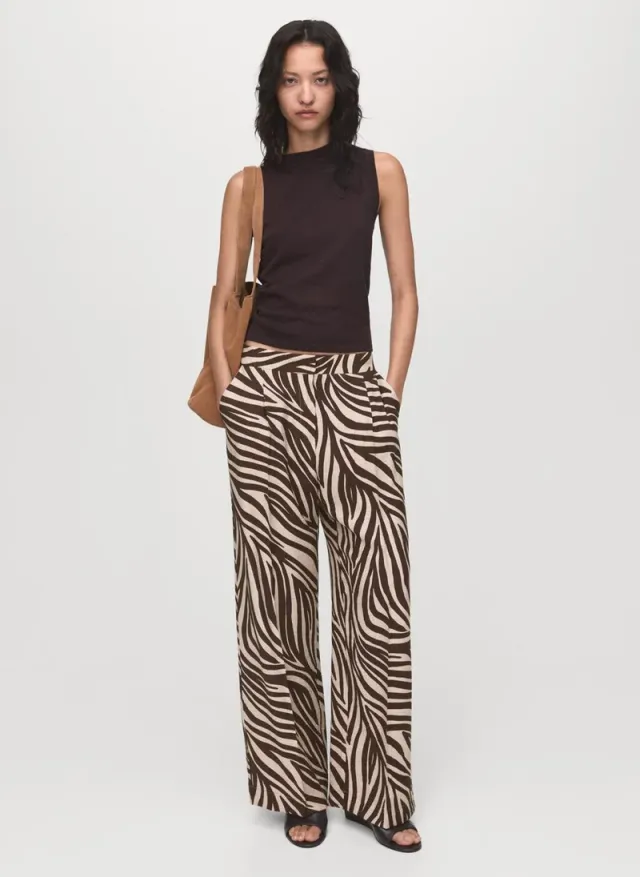 Brown and Beige Zebra Print Wide-Leg Pleated Trousers – image 5