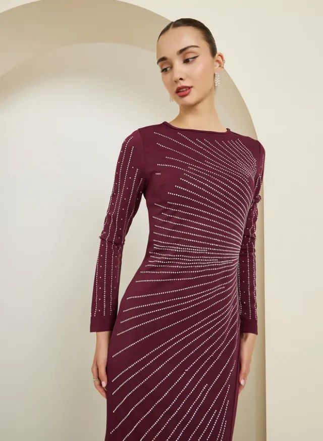 Rhinestone Front Slit Maxi Dress Burgundy – image 2