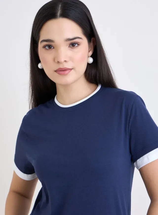 Styli Cotton Ringer T-Shirt Navy Blue – image 4