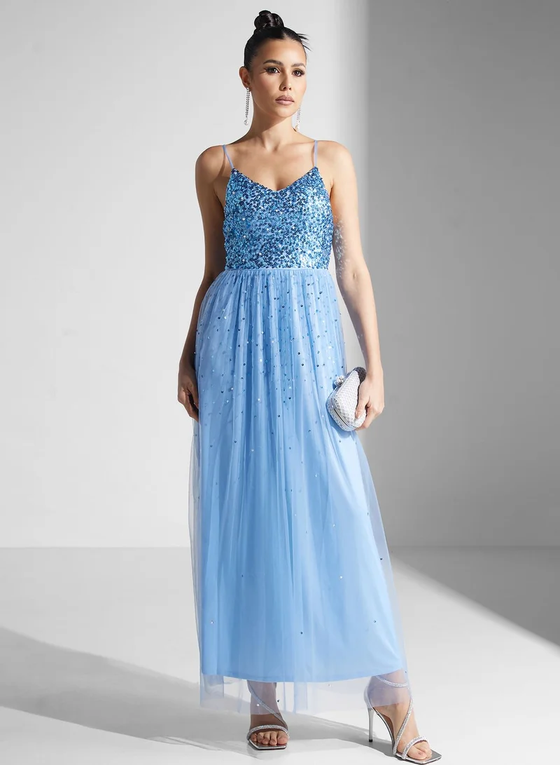 Sequin Tulle Maxi Dress