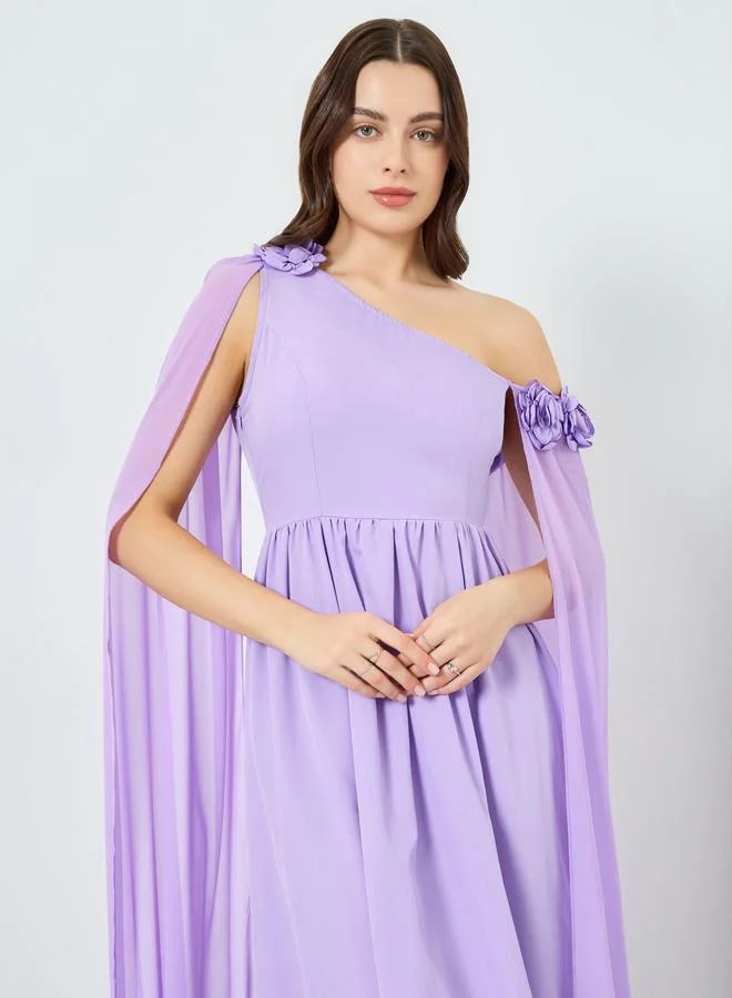 One Shoulder Cape Sleeve Maxi Dress Light Orchid