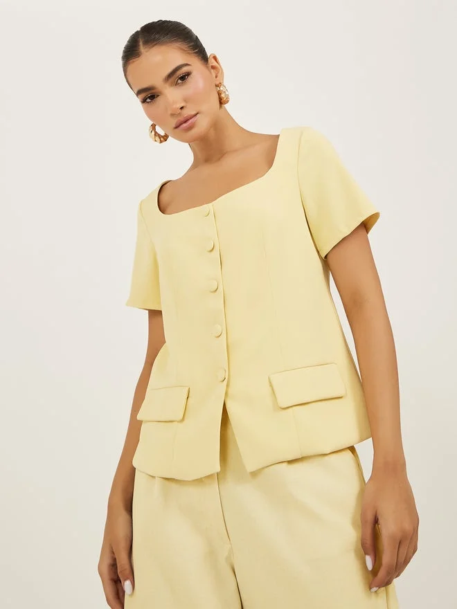 Styli Square Neck Tailored Top Yellow