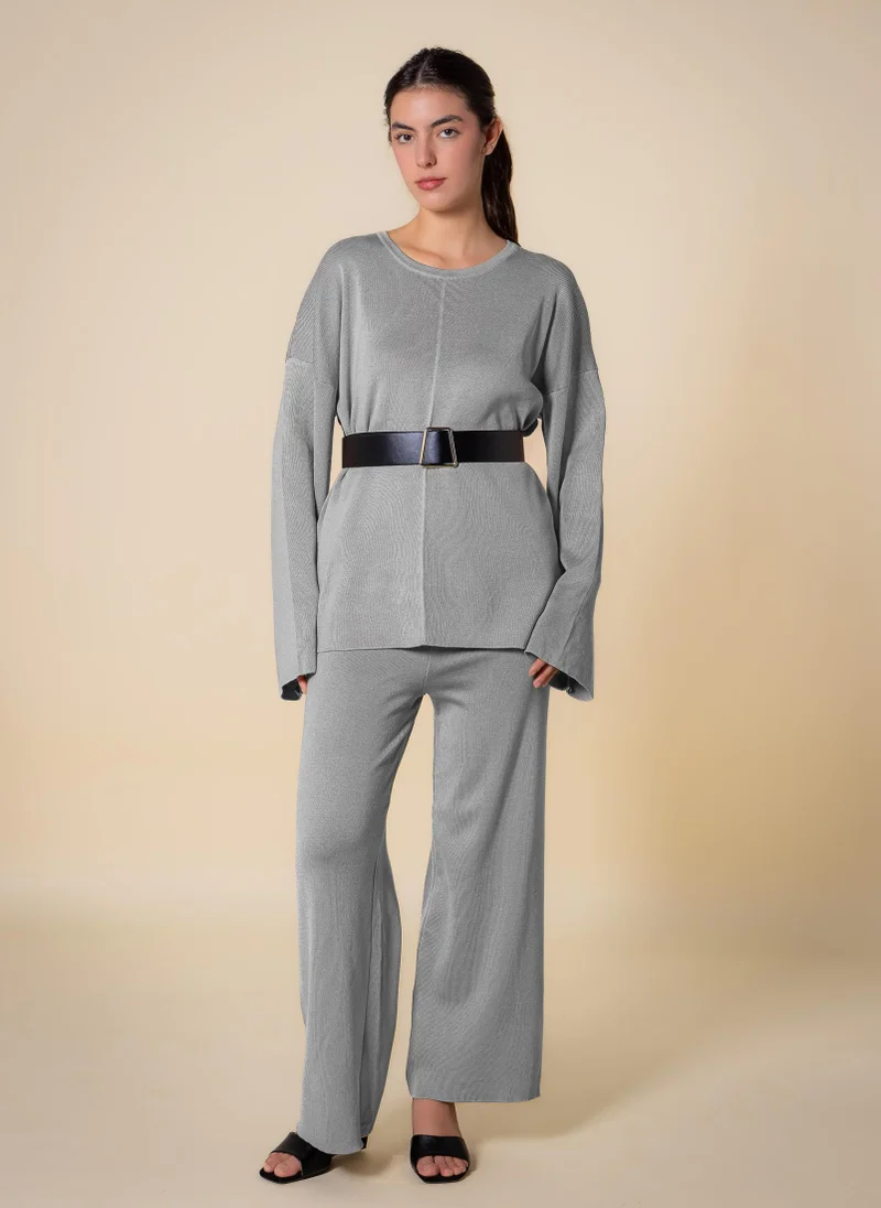 Belted Sweater Set Grey