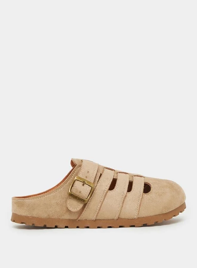 Suede Strappy Mules Tan