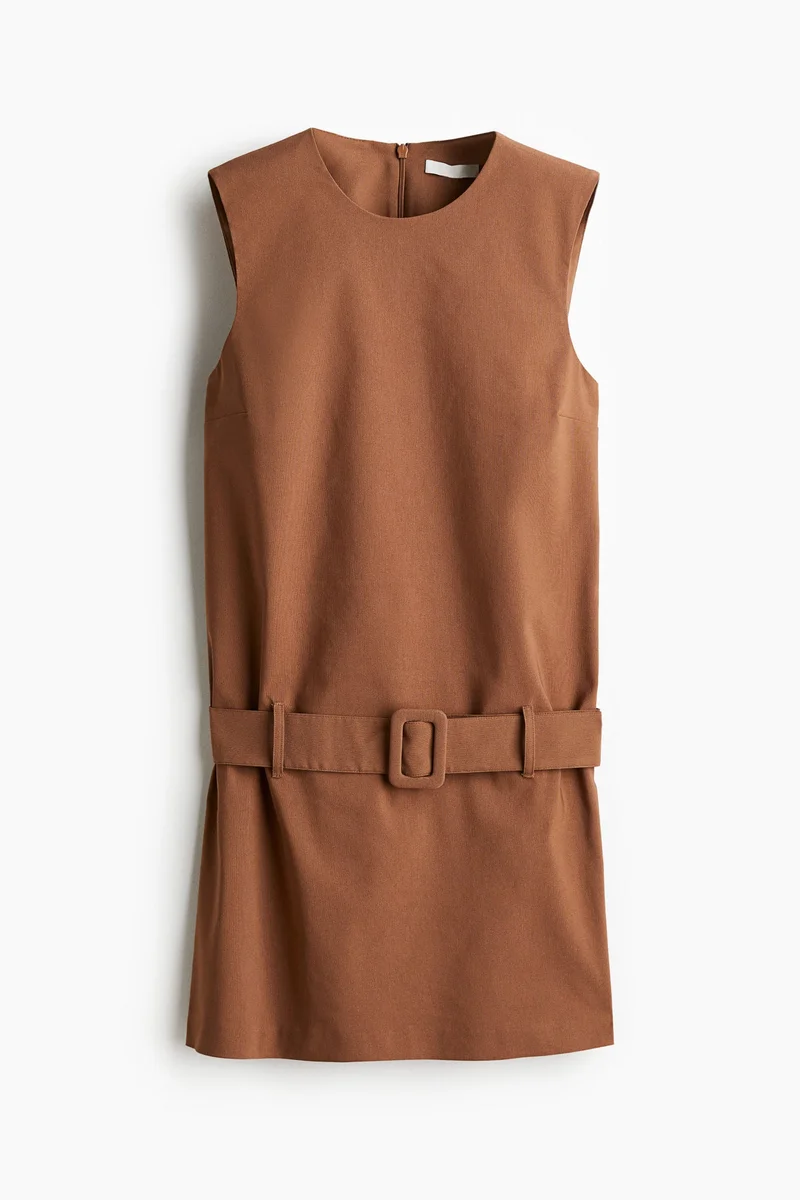 Belted Mini Dress Brown