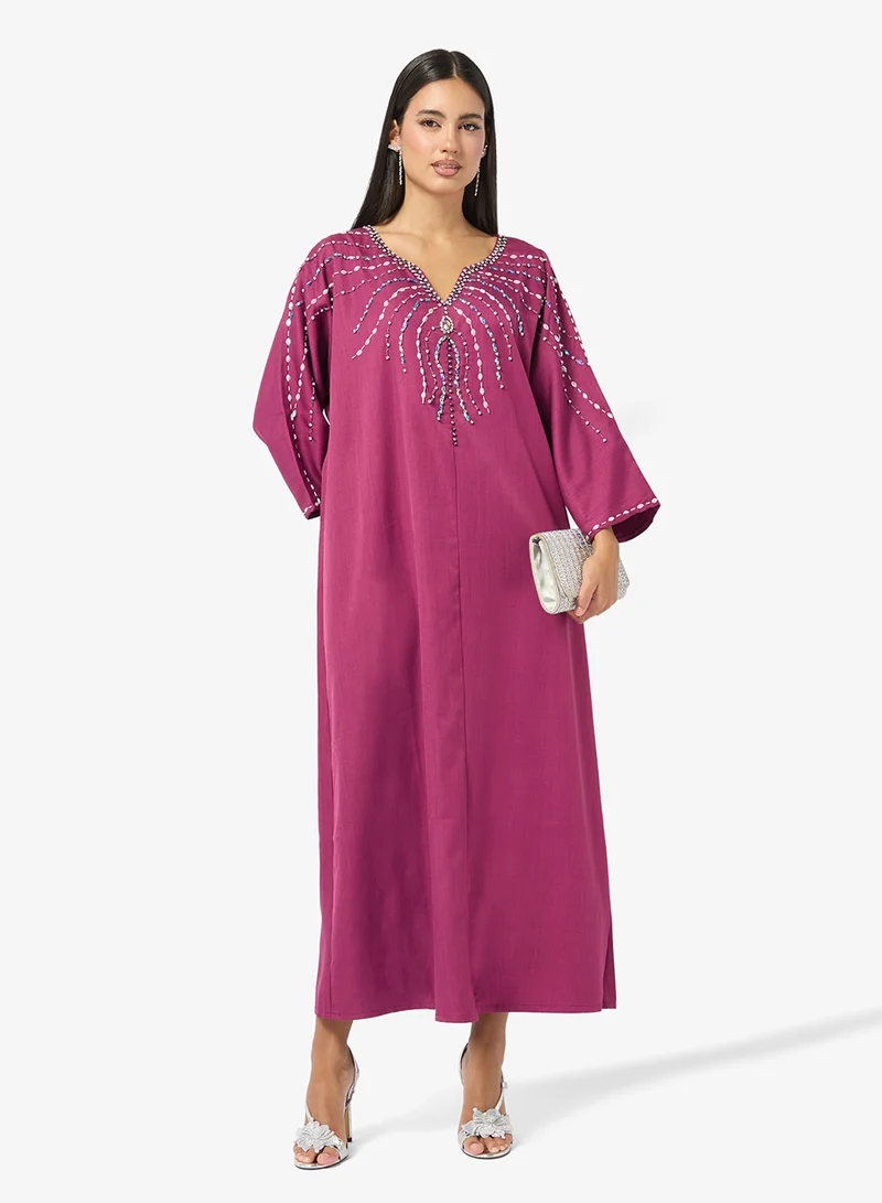 Embellished Jalabiya Deep Rose