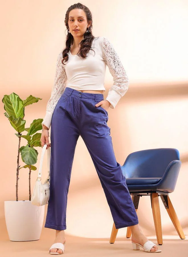 Women's Mid-Rise Pleated Pants Dark Slate Blue