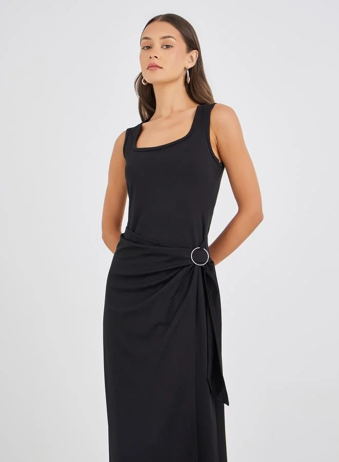 Strappy Buckle Sheath Maxi Dress Black