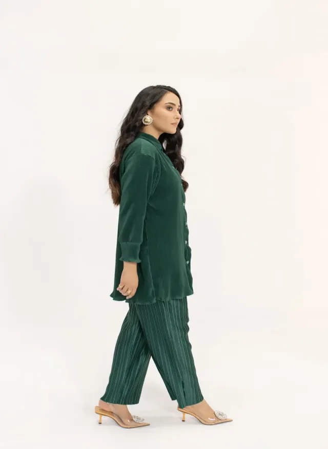 Contrast Pleated Suit Dark Green – image 3