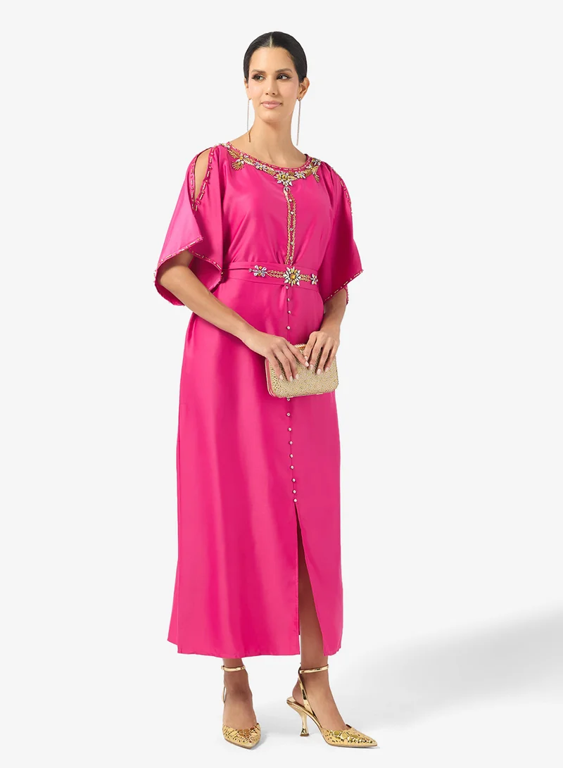 Slit-Sleeve Embellished Dress