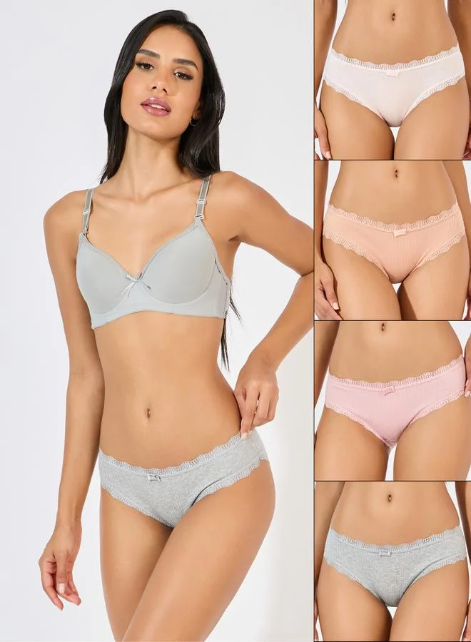 4-Pack Lace Trim Cotton Rib Bikini Briefs Light Steel Blue