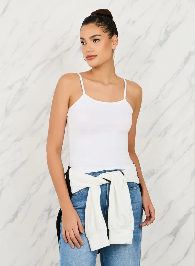 Styli Fitted Scoop Neck Strappy Tank White