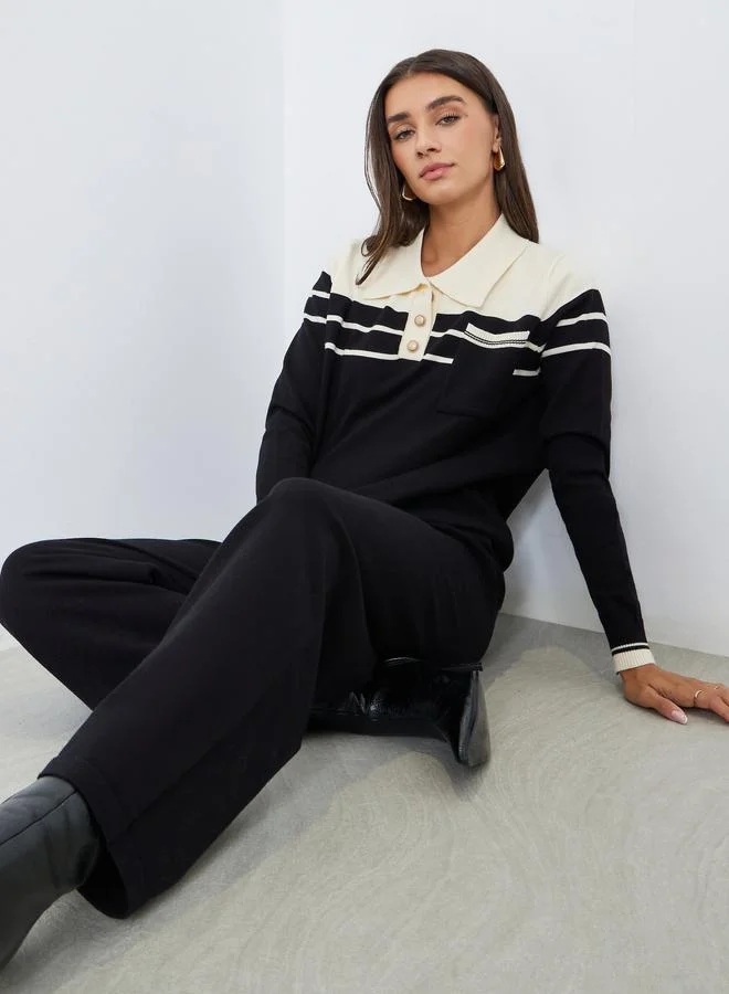 Women's Flat Knit Sweater & Pants Set Black