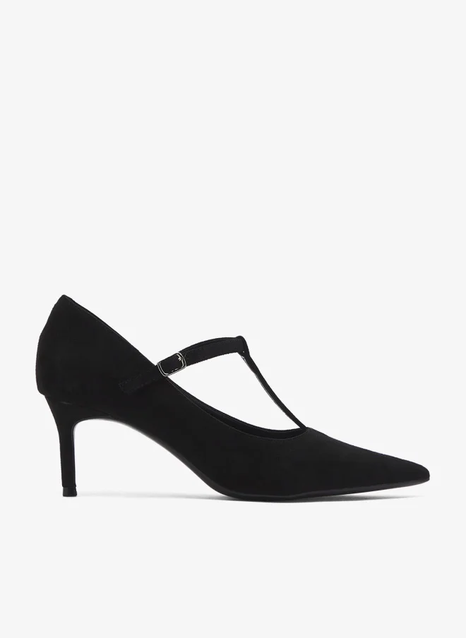 Classic Buckle Strap Mid Heel Pumps Black