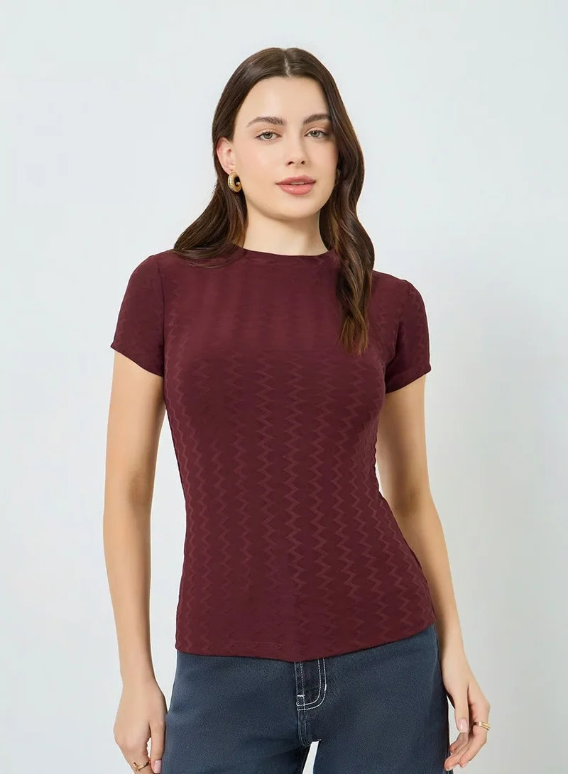 Women's Fitted Jacquard T-Shirt Burgundy