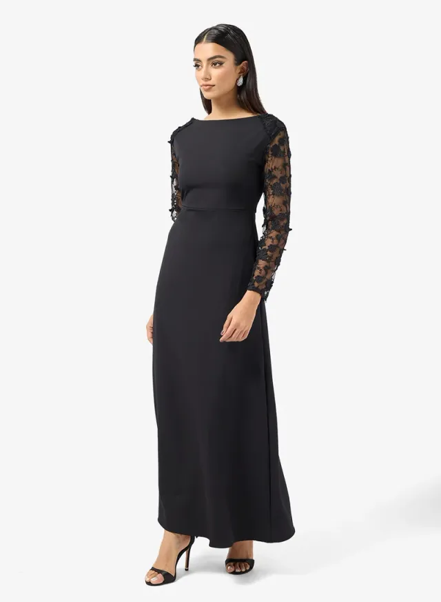Black Maxi Dress with Embellished Sleeves and Square Neck – image 4