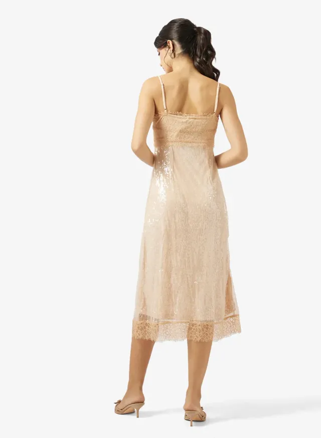 Champagne Sequin Embellished Midi Slip Dress – image 2