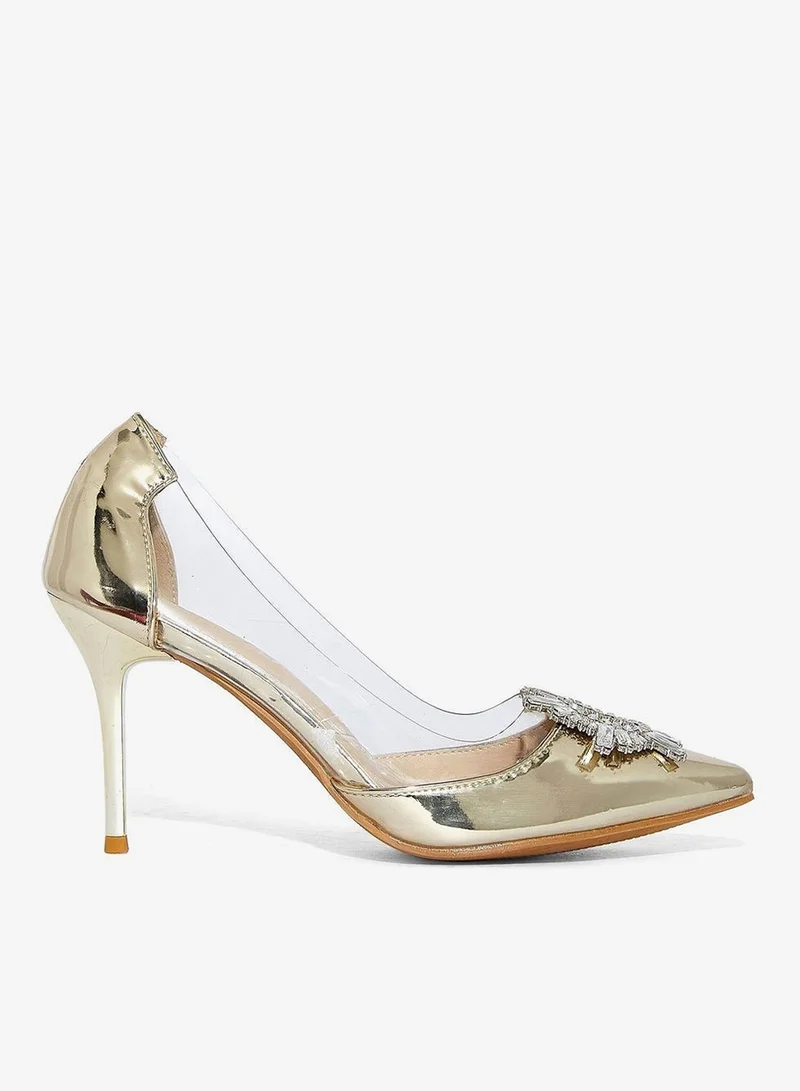 Sunburst Brooch Persplex Pointed Pumps Olive Gold