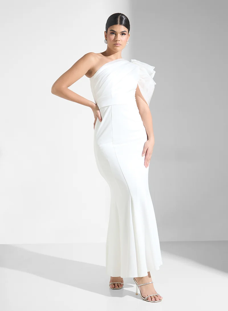 One-Shoulder Ruffle Dress White