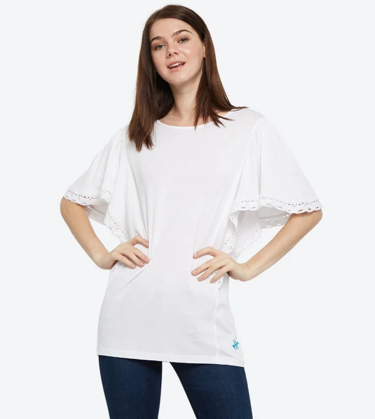 Round Neck Kaftan Sleeve T-Shirt White
