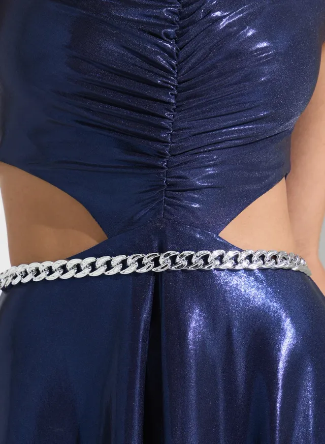 Navy Blue Maxi Fit & Flare V-Neck Sleeveless Evening Dress – image 4