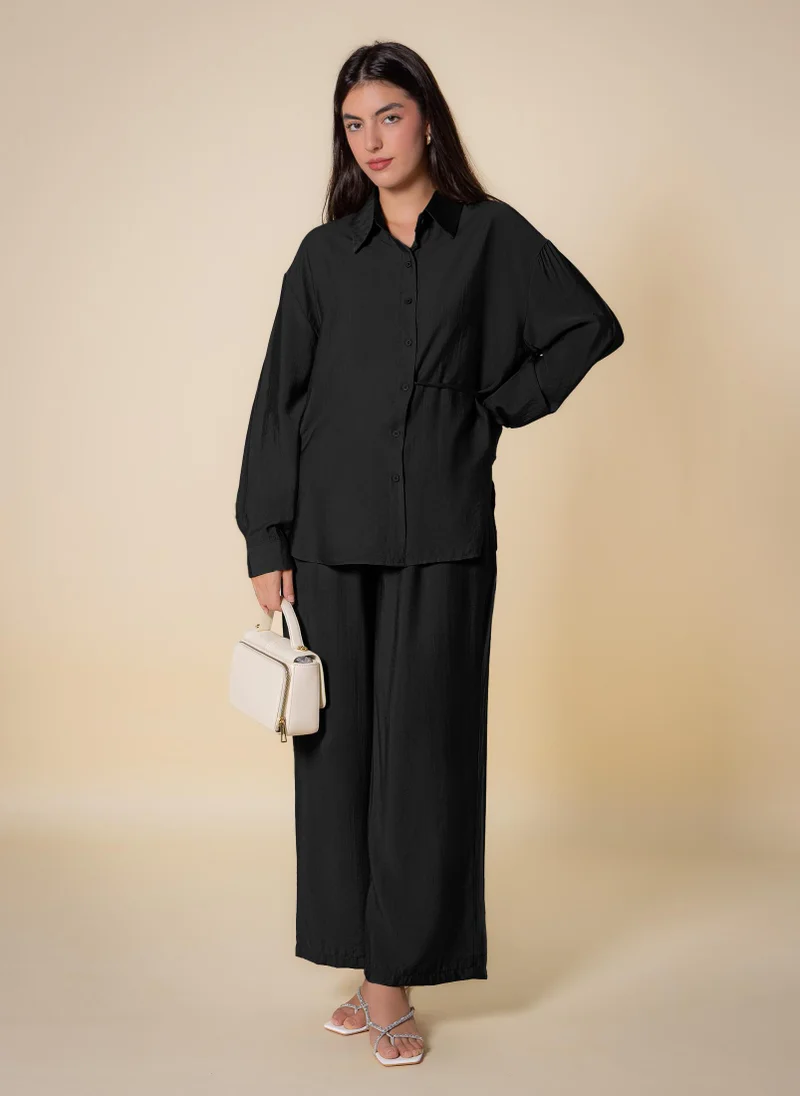 Lightweight Detailed Shirt Set Black