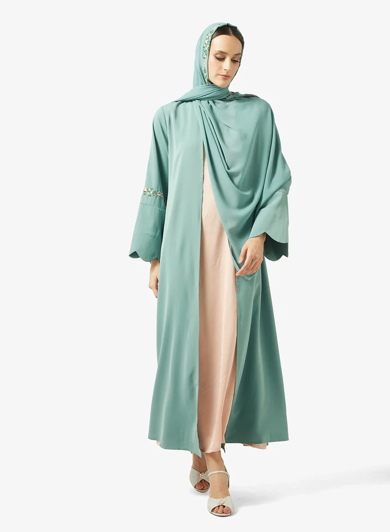 Scallop Hem Sleeve Abaya Set