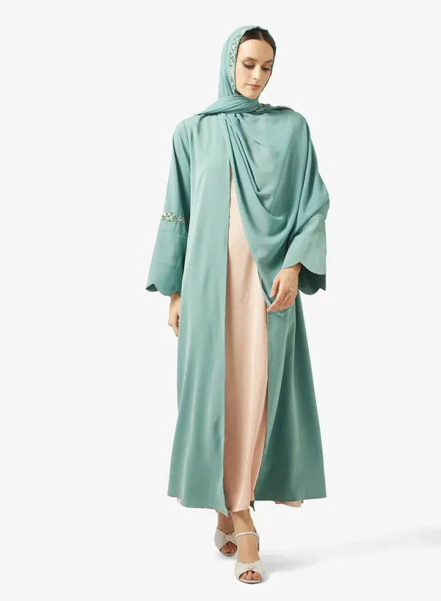 Scallop Hem Sleeve Abaya Set