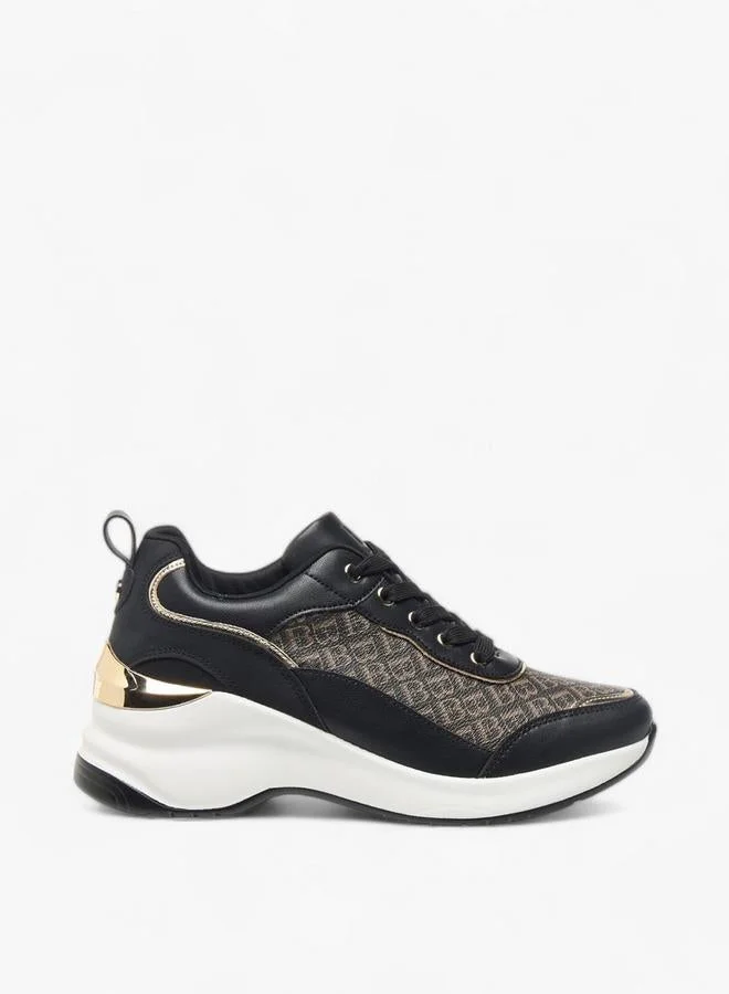 Women's Monogram Textured Lace-Up Sneakers Black