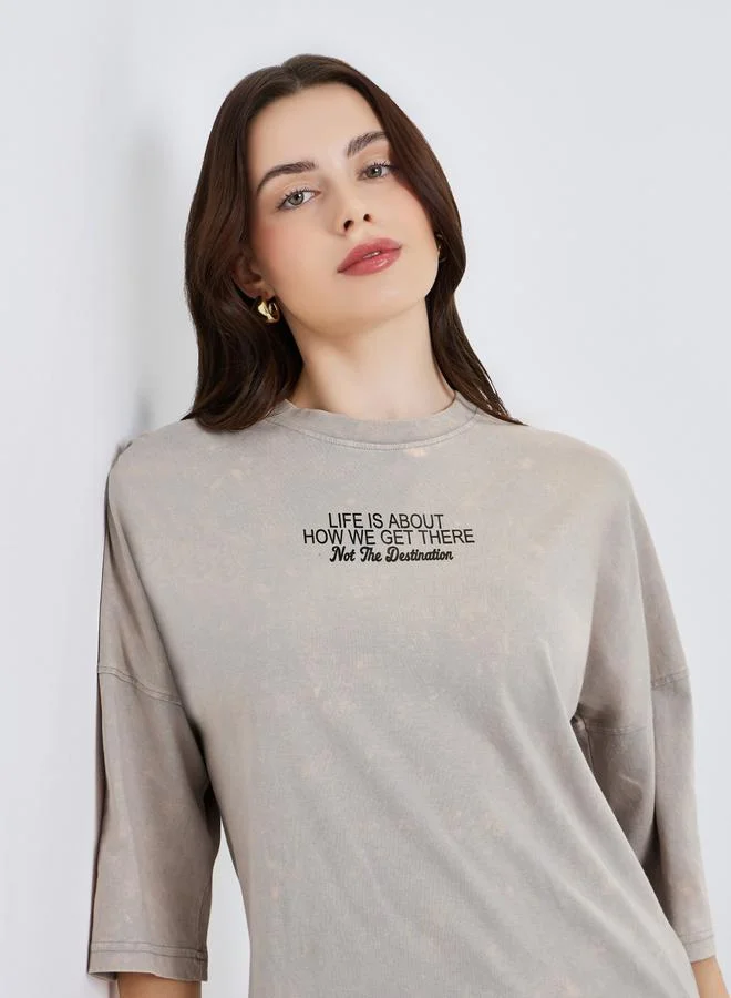 Women's Oversized Washed Cotton T-Shirt Grey