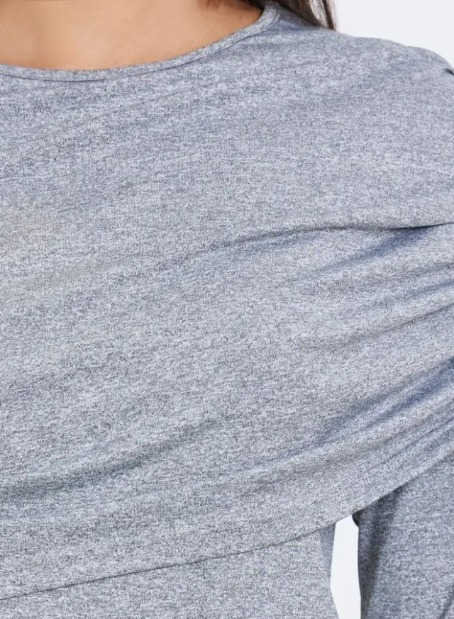 Women's Grey Polyester Long-Sleeve Top with Drape Detail – image 4