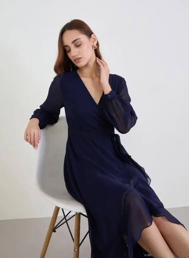 Long Sleeve Wrap Maxi Dress